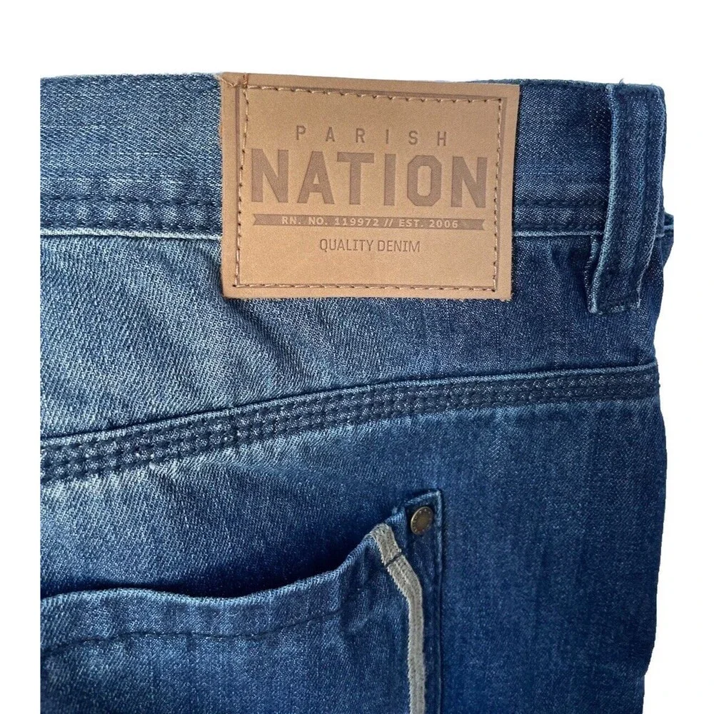Parish Nation Men’s Patched Embroidered Distressed Jeans Size 40x35